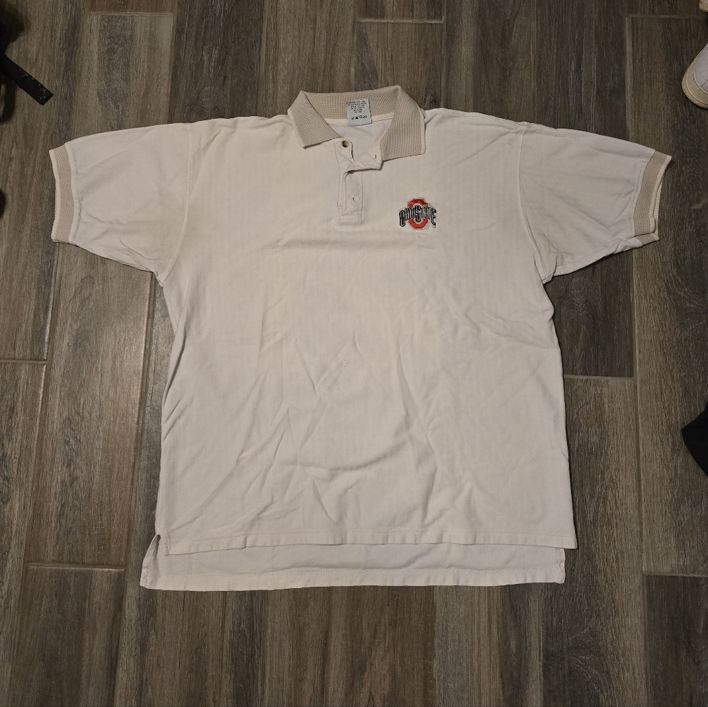 Vintage 90s Beige Ohio State University Polo T Shirt